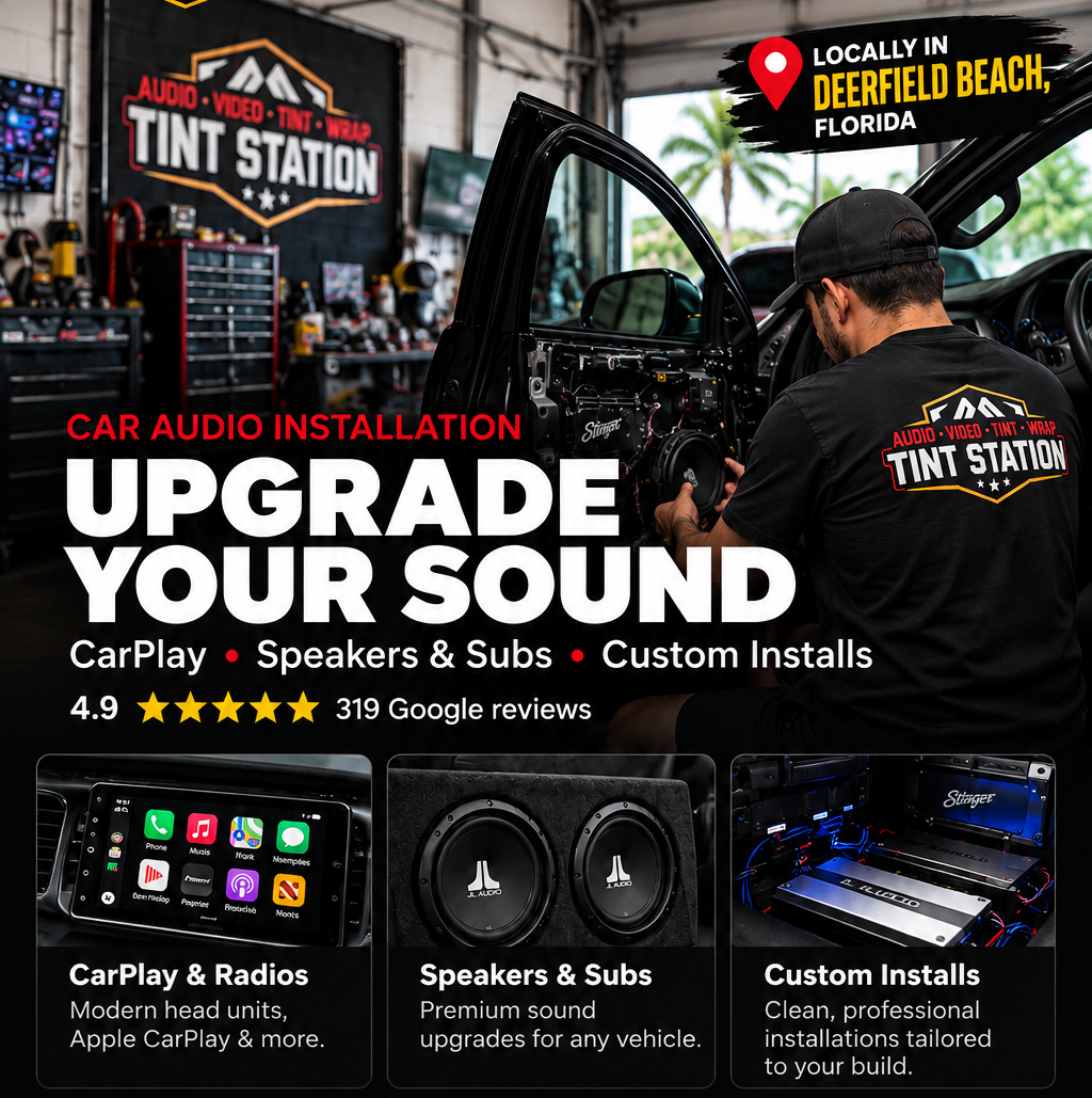 Tint Station car audio installation in Deerfield Beach