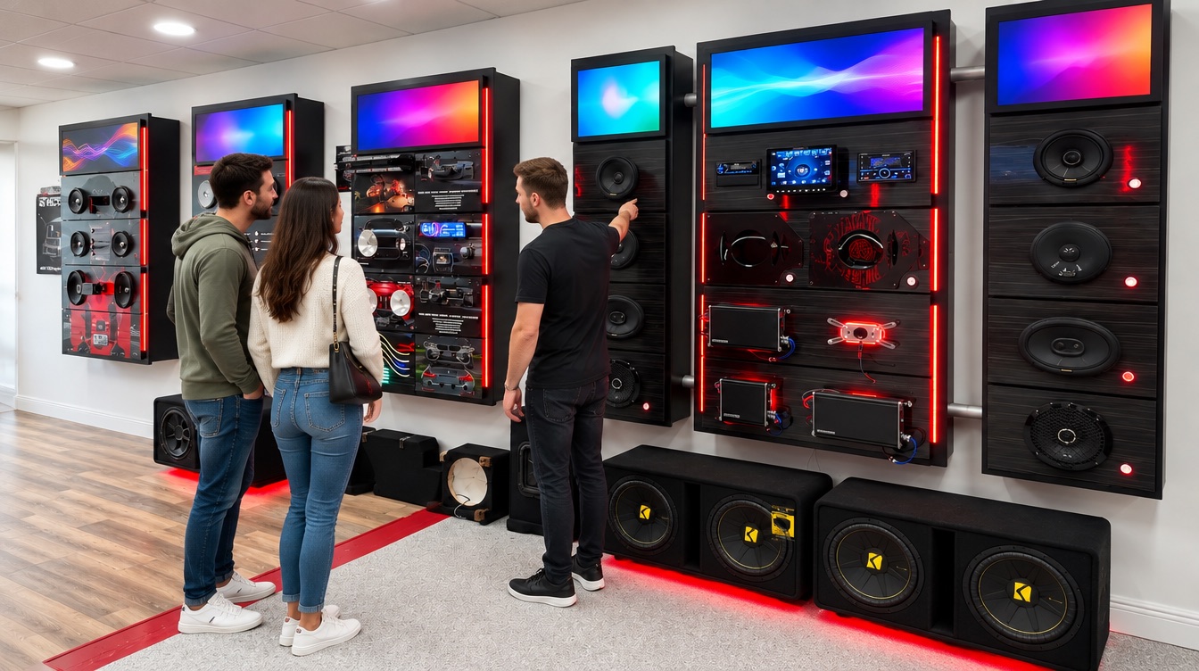 Showroom demo before car audio installation in Miramar
